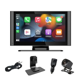 slrongpwolr Wireless Apple Car Play Screen, Android Auto Screen for Car, 7" Hd Portable Touchscreen Car Stereo with Backup Camera, Mirror Link