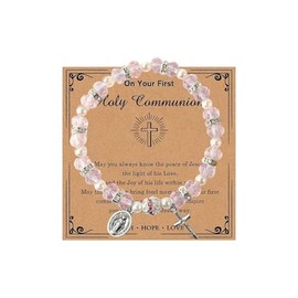 POYAMUSE Catholic Rosary Bracelet for Women - Beaded Religious Jewelry, Cross Bracelet for Women, Spiritual Accessories - Black