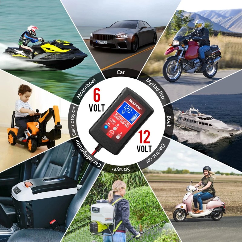 Nexpeak 1.75-Amp Car Battery Charger, 6V and 12V Smart Fully