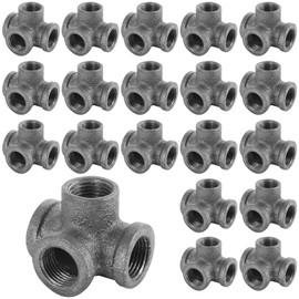 20 PACK 1/2" 4-Way Side Outlet Tee, Industrial Cast iron Pipe Fittings 4-Way Cross Fitting Connector Threaded Cast Industrial Pipe Fittings for DIY Furniture Decorative Shelving