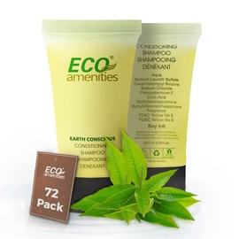 ECO Amenities Travel Shampoo & Conditioner - 72-Pack, 0.75 fl oz 2-in-1 Flip-Cap Tubes - Green Tea Scent - Hotel Shampoo Bulk - Travel Toiletry Set