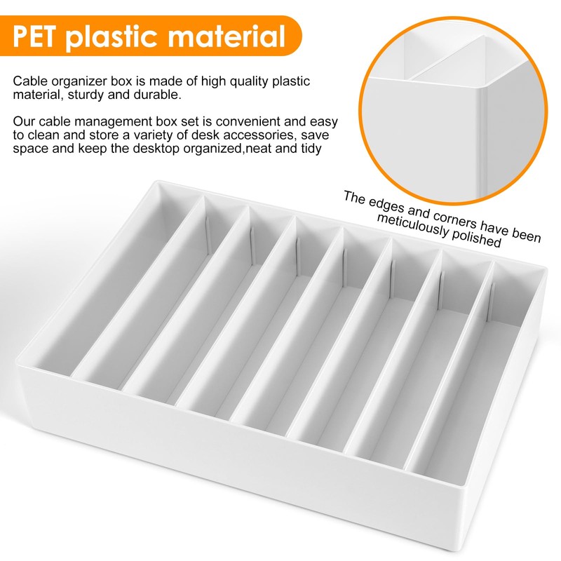 PZJFH Cable Storage Box, White Cable Organiser, Adjustable Dividers, Cable
