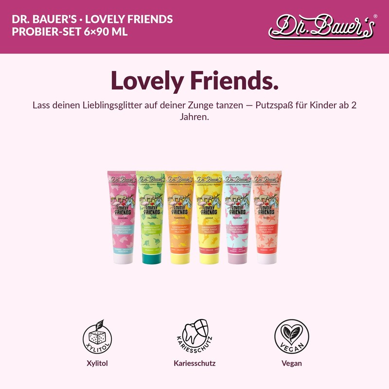 Dr. Bauer's Lovely Friends Toothpaste with Glitter Motifs, Many Great