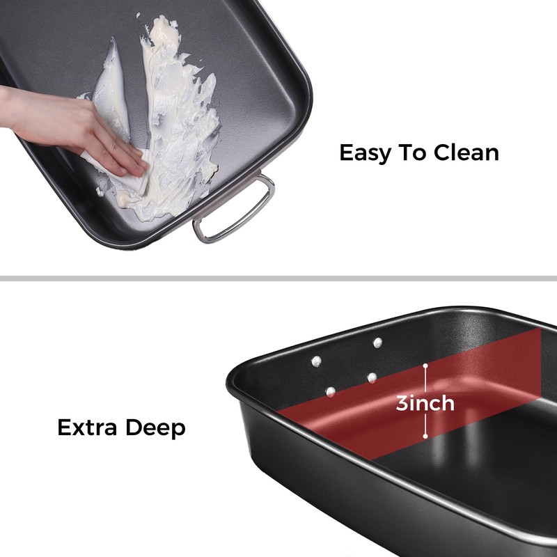 HONGBAKE Lasagna Pan 3 Inch Deep, 15x10" Baking Pan for