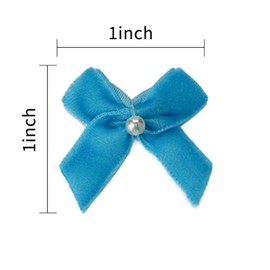 Meseey 60pcs Mini Velevt Ribbon Bows 1 Inch with Pearl Ribbon Flowers Appliques DIY Craft for Sewing, Scrapbooking, Wedding, Gift,Christmas Decoration(Teal)