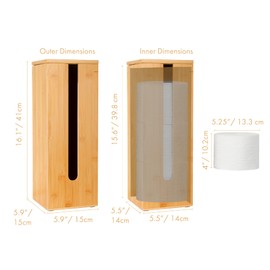 GOBAM Bamboo Toilet Paper Holder - Fits 3 Mega Toilet Paper, Bathroom Organizer, Toilet Paper Holder Stand, Bamboo Bathroom Accessories - Natural, 5.9 x 5.9 x 16.1 inches