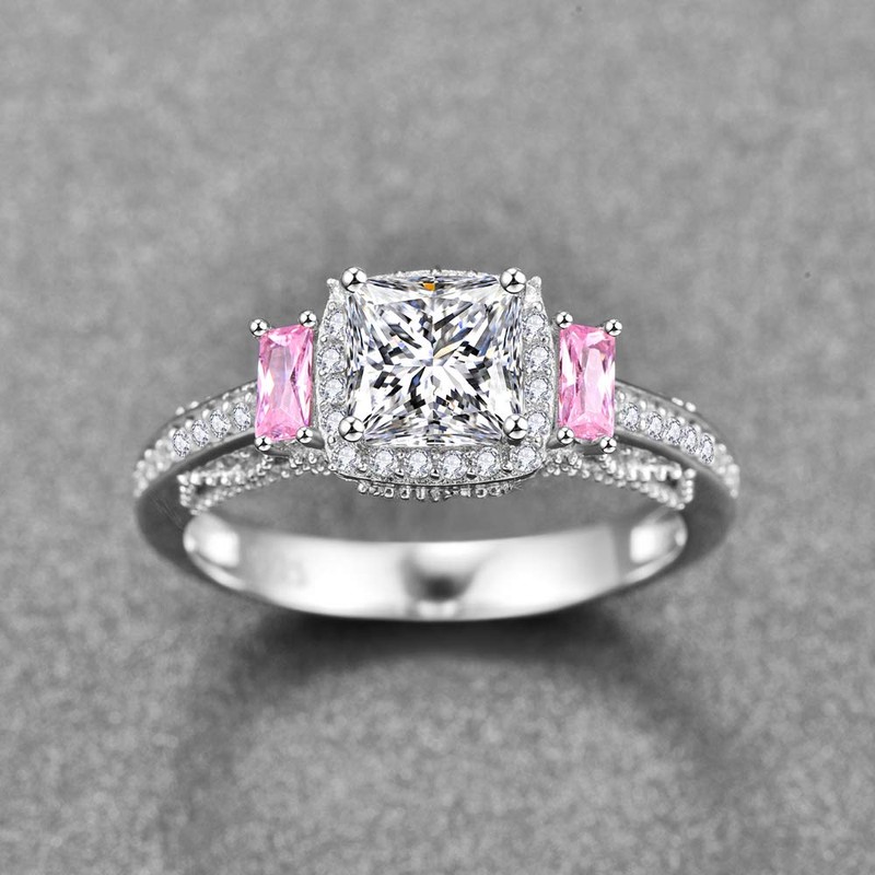 BONLAVIE Women's Wedding Engagement Rings April Birthstone Princess Cut White