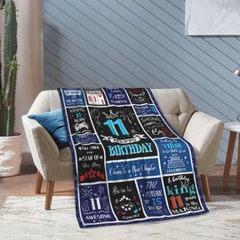 CoFlink 11th Birthday Gifts Blanket for Boys, 60 x 50 Inch 11 Year Old Boy Birthday Gift Ideas Gamer Theme Throw Blanket for 11th Birthday Decorations (Blue-11th)