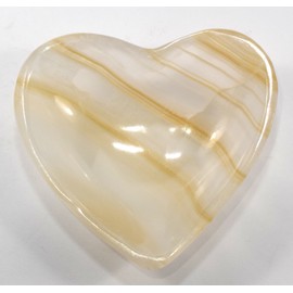 5.1" 305g Banded Yellow/Amber Onyx Heart Bowl Polished Natural Sardonyx Gemstone Crystal Mineral Specimen - Mexico + One Clear Quartz Cabochon