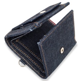 NeedNetwork Okayama Denim Mini Wallet, Trifold Wallet, Coin Purse, Box Type, Women's, Mini Wallet, Small Wallet, Anti-Skimming, Compact, Coin Case, BLUE