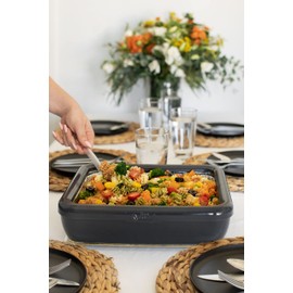 Fancy Panz - Charcoal Classic Aluminum Foil Pan Carrier with Lid - Elevated Food Serving Tray - Portable Casserole Carrier with Lid - Made in The USA Hosting Essentials