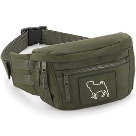 Pug Dog Walking Bum Bag – Military Style Waist Bag with 3L Capacity – Adjustable Belt up to 58" – Dog Treat & Accessory Pouch – Hands-Free Dog Walker Gift (Military Green)