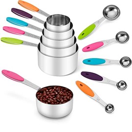 Joyhill Stainless Steel Measuring Cups and Spoons Set of 10 Piece, Nesting Metal Measuring Cups Set with Soft Touch Silicone Handles for Dry and Liquid Ingredients, Cooking & Baking (Colorful)