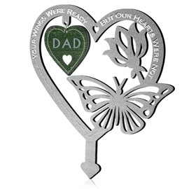 HPMAISON Metal Memorial Grave Markers for Father Grave Decorations for Cemetery Loss of DAD Decorative Garden Stakes Heart Shaped Gravesite Plaque Waterproof Outdoors Lawn Yard Signs Gifts