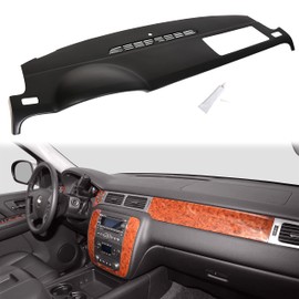 Kojem Dash Board Cover Cap Compatible with 2007-2014 Chevy Tahoe Suburban Silverado Avalanche GMC Yukon Sierra 1500 2500 HD 3500 HD Molded Dash Panel Overlay Without Dash Speaker Black Plastic