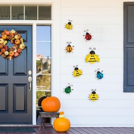 UVKDEENK 8 Pcs Metal Ladybug Wall Art - Garden Hanging Decorations Outdoor, Yard Bumble Bee Sculpture Ornaments Outside for Fence, Patio, Porch, Home Decor, Gift