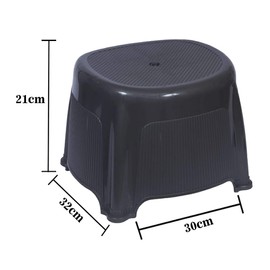 Rib Design Bath Stool with Water Leaking Hole BPA Free Strong Plastic Multiuse Non-Slip Bath Seat Skid Resistant Stool Indoor Outdoor Bathroom Kitchen for Adults Kids Toddlers- 12 Inch Approx (Black)