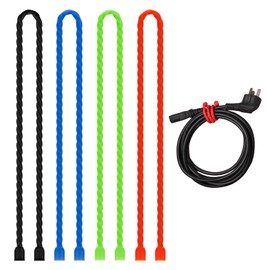 4PCS Silicone Twist Ties 24-Inch Reusable Cable Ties Steel-Core Straps Organizer All Purpose Bendable Cord Tie for Indoor Outdoor Bundling Holding Securing and Wrapping Cables (4 Colors)