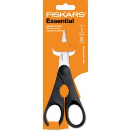 Fiskars Küchenschere mit Flaschenöffner, Länge: 20 cm, Qualitätsstahl/Kunststoff, Essential, 1023820