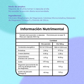 MAGNESIO GLICINATO | NatGel Glicinato de Magnesio con Omega 3 | Alta Absorcion y Maxima Pureza Apoyo para el Sueño y Relajacion