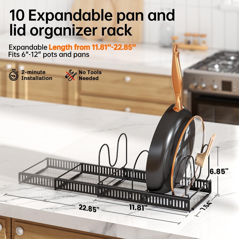 MUDEELA Pots and Pans Organizer Rack for under Cabinet, Expandable