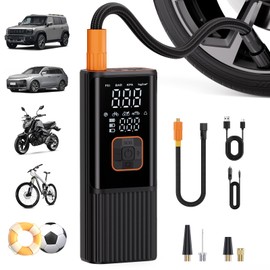 Tire Inflator Portable Air Compressor, 6X Faster 180 PSI Portable Air Compressor, Electric Air Pump for Car Tires with Pressure Gauge-Portable Tire Inflator for Car, Moto, Bicycle, Balls and More