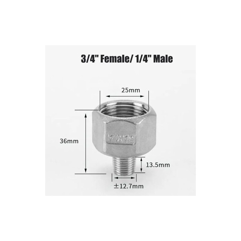 5PCS SS 304 1/4" Male to 3/4” Female NPT Threaded