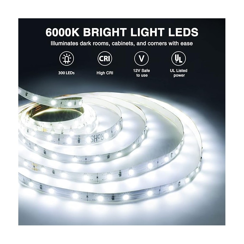 Onforu LED Light Strip,16.4ft Dimmable LED Tape Light, 6000K Daylight