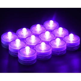 KOABY 12 Pack Submersible LED Lights, Waterproof Tea Lights Flameless Submersible Lights for Decoration (Purple Light, 12 Pack)