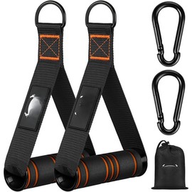 Heavy Duty Exercise Handles, Gym Handles for  Machine Attachment, Grip Gym Equipment, Resistance Bands, and Weight Lifting (Set of 2) - Color: Black Orange