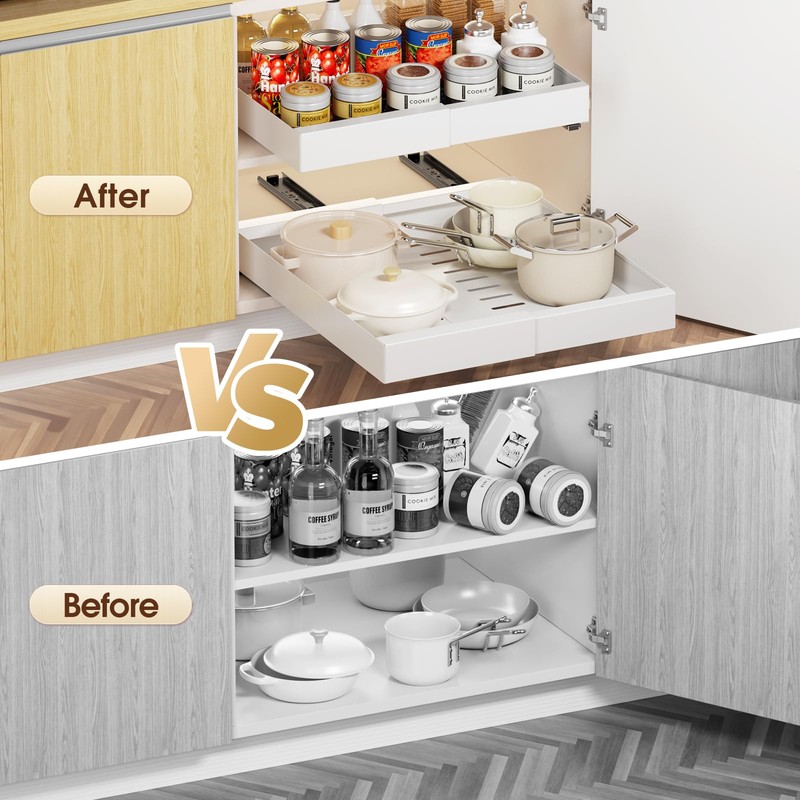 Delamu Pull Out Cabinet Organizer, 21" Deep Pull Out Drawers
