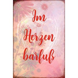 Ontrada Tin Sign 12 x 18 cm Curved In Heart Barefoot Saying Sayings Sign