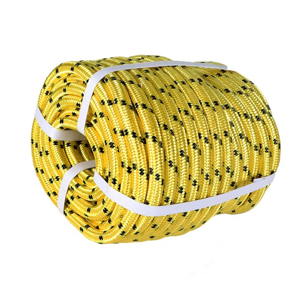 TINVHY 1/2In x 200FT Arborist Bull Rope Double Braid Polyester Rigging Hoisting Line High Strength Tree Rope,Yellow & Black
