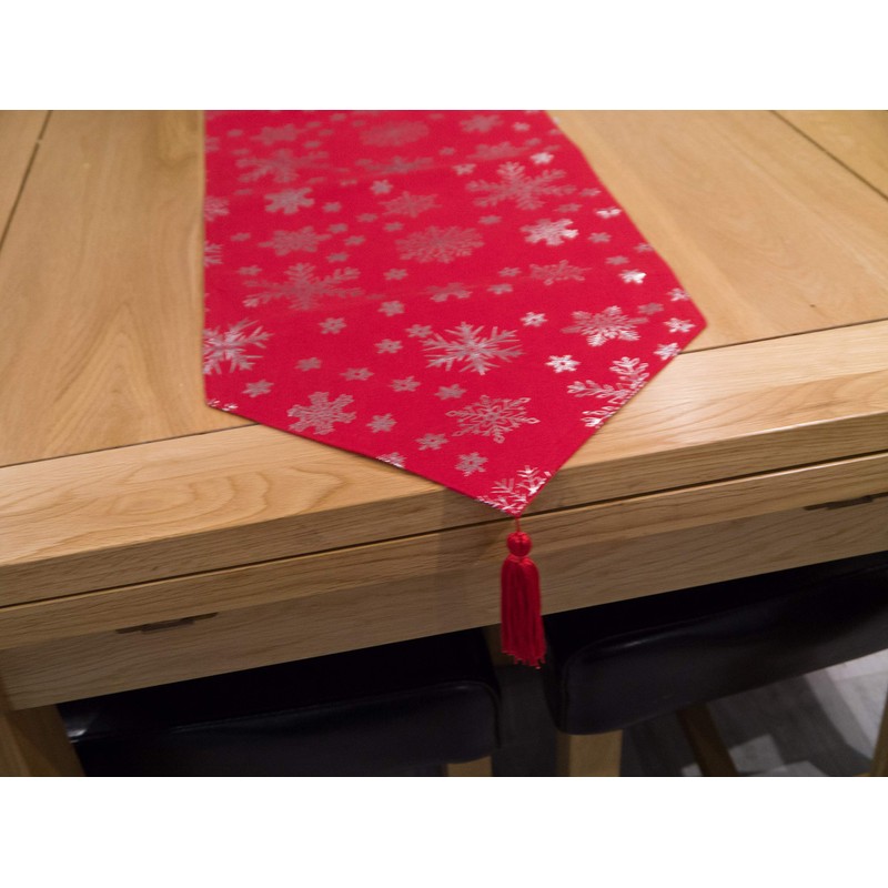 Lex's Linens Christmas Red Table Runner With a Silver Metallic