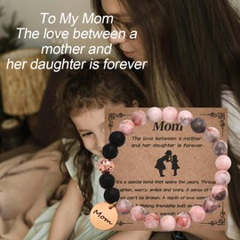 Mothers Day Gifts for Mom Birthday Presents for Moms Natural Stone Bracelet for Mom Mother Gifts from Daughter Mama Mommy Bracelet with Moms Charm Gift Idea