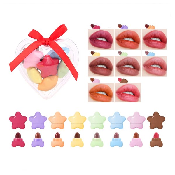 8 Colors Mini Star Lipstick Set, Long Lasting Lipstick， Cute Matte Lipstick Waterproof Long Lasts, Lipstick for Women and Girl Lip Beauty Cosmetics Makeup with Unique Gift Box