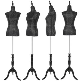 KTMANEQ Adjustable Female Mannequin Torso with Stand, Pinnable Dress Form for Sewing and Clothes Display (Black, Silk)