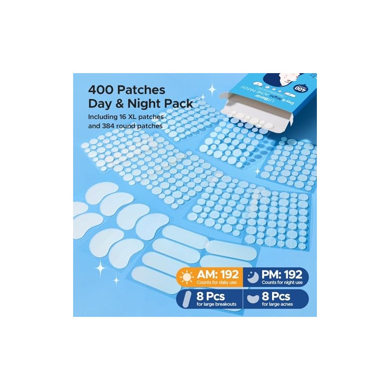 LitBear Hydrocolloid Acne Patches - 5 Sizes for Day &