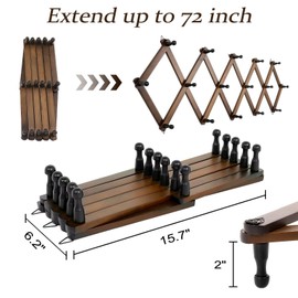 Qiannhee Solid Wood Hat Rack, Expandable Wall Holder with Black 16 Hooks,Brown Accordion Wall Hanger Organizer for Baseball caps,Fedora,Space Saver for Entryway,Home Decor