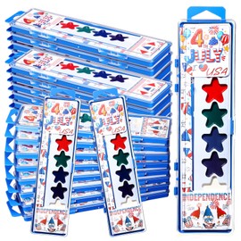 Watersay 36 Packs Watercolor Paint Set for Kids 8 Colors Star Washable Watercolors Paint with Paintbrush Water Coloring for 4th of the July Patriotic Party Favors Gifts Art Lessons Classroom Supplies
