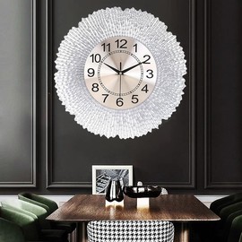 Wall Clock, Silent Hands Clock Petal Iron Creative Stereoscopic Wall Clock Living Room Minimalist Clock Entryway Beautiful Wall Decoration Rustproof Metal Wall Hanging 16 inch, Silver