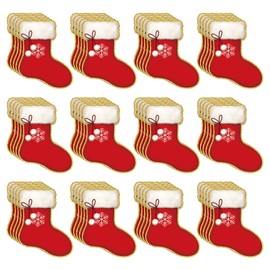Whaline 50Pcs Christmas Stocking Cutouts Red Xmas Stocking Shape Paper Cut-Outs Winter Bulletin Board Decor with 100Pcs Glue Points for DIY Crafts Name Tag Party Home Classroom