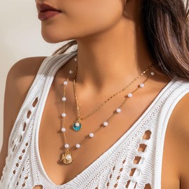 Shell Necklaces for Women Dainty Gold Seashell Pendant Necklace Layered Shell Choker Necklace Adjustable Gold Shell Necklace Summer Beach Necklace Jewelry Gifts (Style 2)