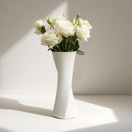 BallarArt CO Ceramic Flower Vase - White Ceramic Vase for Home Decor, Modern Table Vase for Room Decor, 3D Printed with Anti-Slip Base
