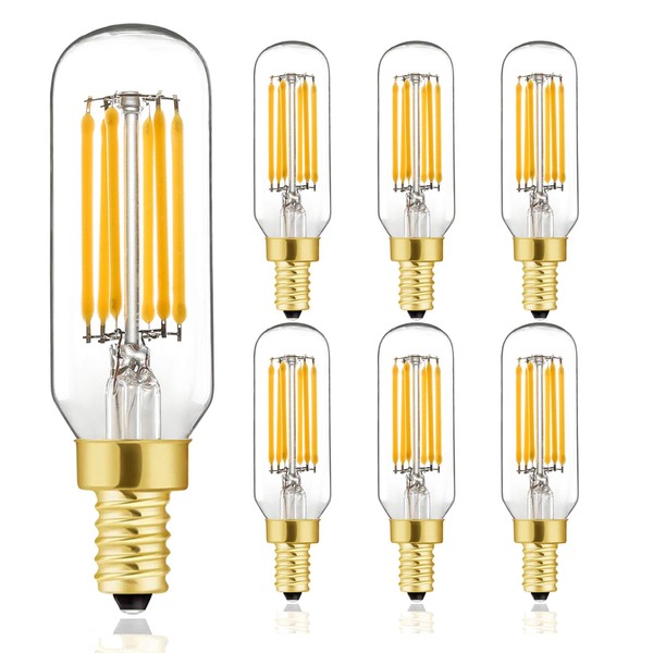 T6 LED Bulb, 60W Candelabra Dimmable Chandelier Light Bulbs 4000K Daylight White Clear 600lm 6W E12 Vintage Tube LED Filament Edison Candle Bulb with Decorative 6Pack.