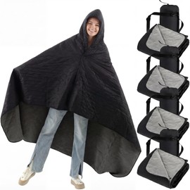 Fanfanwin 4 Pack Outdoor Camping Blanket Bulk - Fleece Waterproof & Foldable Stadium Blanket with Portable Bag for Cold Weather Sports Pet Beach Picnic Stadium Travel Car - 79 * 55inch(Black)