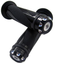 MotorToGo Aluminum Motorcycle 7/8" 22mm Handlebar Gel Hand Grips with Black CNC Bar End Cap for Honda Goldwing 1800 GL1800HPNM Audio/Comfort/Navi/XM