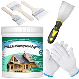QUKLOGEN 1Kg/35.3Fl.oz Invisible Waterproof Agent Indoor&Outdoor Waterproof Coating Set Transparent Liquid Sealant with Wooden Brush Resistant Work Gloves Putty Shovel Cut