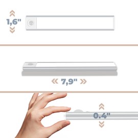 Compuaddict - LED Under Cabinet Lights Rechargeable Lighting for Kitchen, Bedroom, Staircase Motion Sensor Light Indoor and Easy Installation Wireless (Silver)