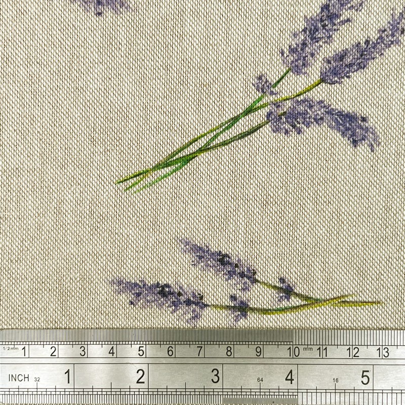 Cotton Rich Linen Look Upholstery Fabric Purple Lavender Flower Digital